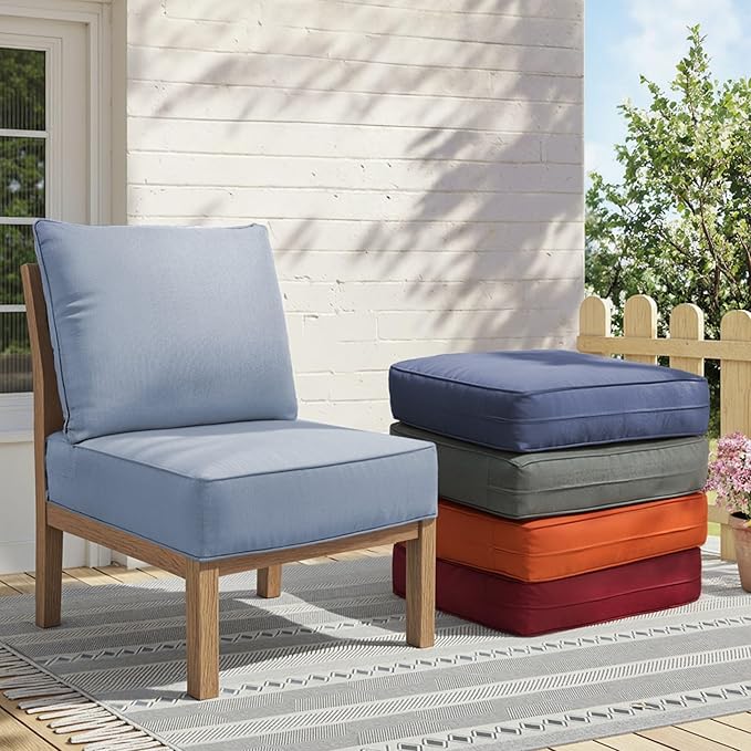 Outdoor Cushion Set for Furniture Patio Furniture, UV Resistant, Water Resistant - 6 Inch Thick Foam Garden Cushions– 24x24 Inch Patio Seat Covers for Chair/Sofa/Couch | Baby Blue | 8-Pack |
