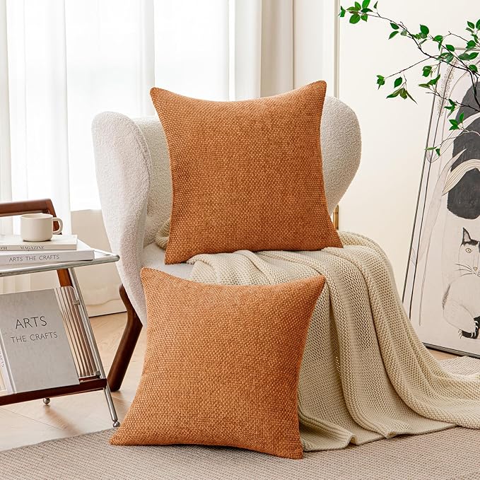 a moment Fall Orange Chenille Throw Pillow Covers 16x16 Inch Pack of 2 Modern Decorative Throw Pillow Covers Farmhouse Cross Covers Home Decor for Sofa Bedroom Living Room