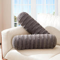 Cheer Collection Faux Fur Bolster Pillows – Soft Decorative Cylinder Pillows for Bed or Couch, Machine Washable – 8” x 24”, Set of 2, Gray