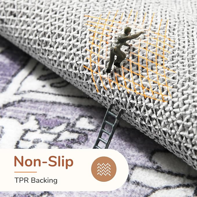 OPPODREAM Thin 10x14 Area Rugs, Washable Rugs 10x14 with Non Slip Backing, Low-Pile Faux Cashmere 10 x 14 Carpet, Purple