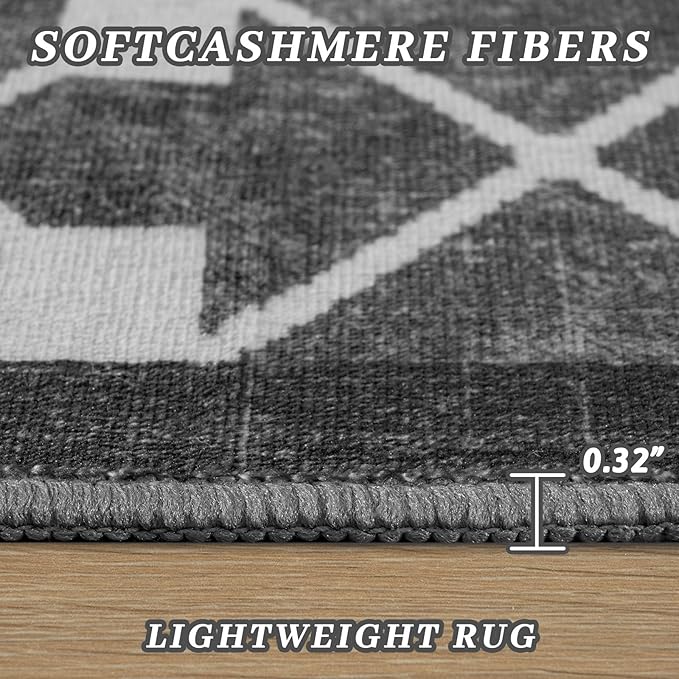 5x7 Area Rugs for Living Room, Machine Washable Rugs, Non-Slip Low Pile Indoor Floor Rugs, Large Modern Carpet for Bedroom Entryway Classroom Playroom Dining Room Home Decor, Dark Grey