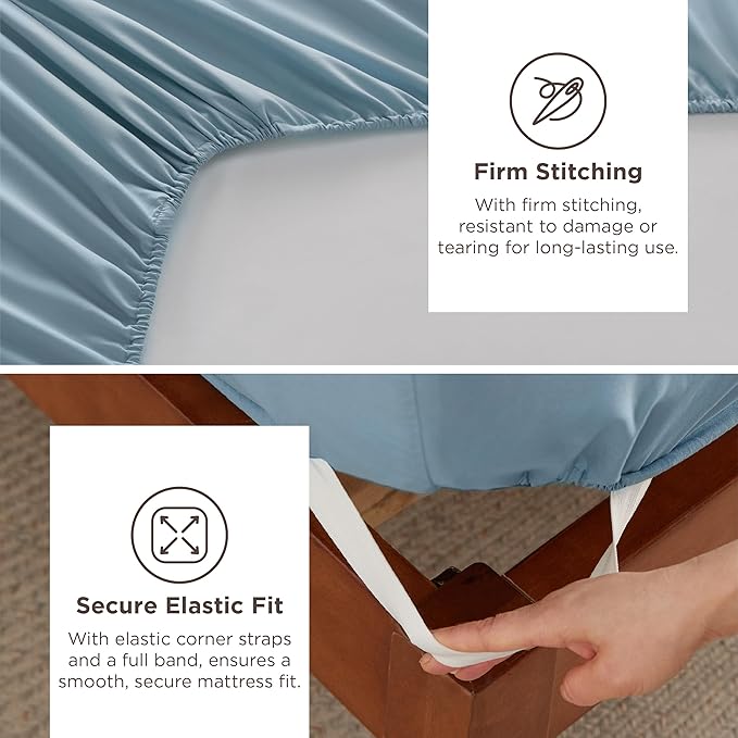 Bedsure Deep Pocket Queen Sheets Set - Fits Mattresses Up to 21 Inches Thick - 4 Piece GentleSoft Bed Sheets, Moisture Wicking, Soft & Cooling Bedsheet & Pillowcases, Easy & Secure Fit, Mineral Blue