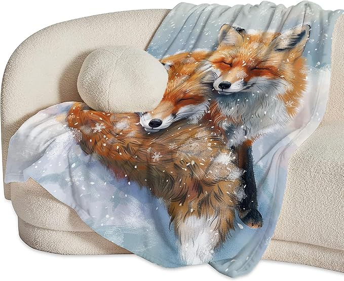Fox Throw Blanket - Cute Animal Blanket for Girls, Women, Men & Boys - Soft, Warm & Cozy Fleece Blanket for Couch, Sofa & Bed - 80"x60"