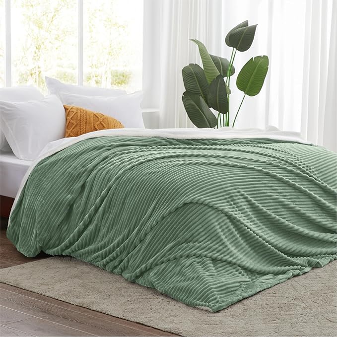 Sherpa Blankets Queen Size - Fleece Queen Blanket for Bed, Soft and Warm Throw Blanket for Winter, 90" x 90", Sage Green