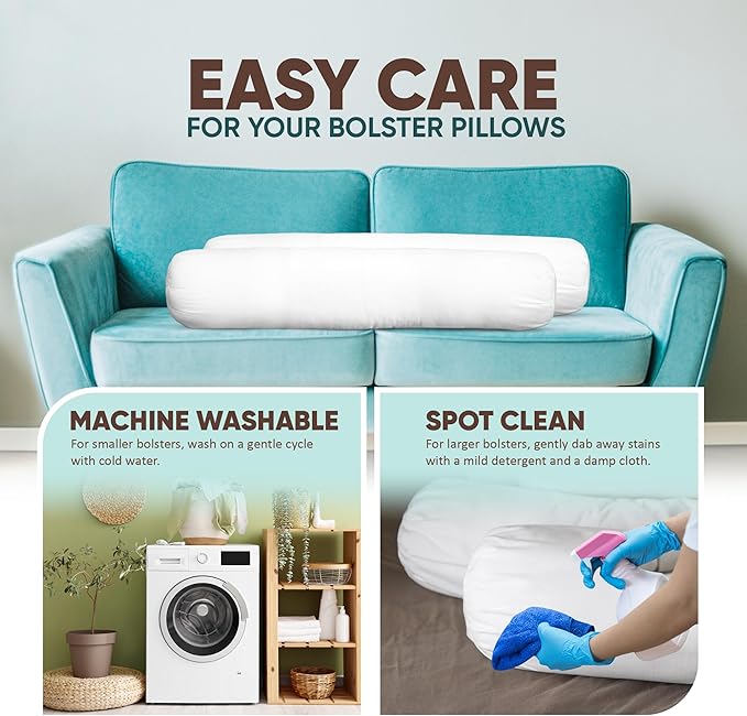 Pillowflex Bolster Pillow (8x34) - Round Roll Pillow Bolster Insert, Plush Polyester-Filled Insert for Decorative Shams, Odorless, Lint and Dust-Free Polyester Filling, No Lumps - (White)