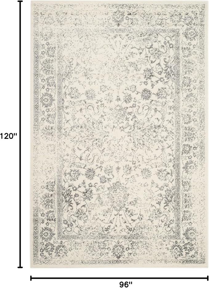 SAFAVIEH Area Rug 8x10 - Adirondack Collection - Large - Ivory & Silver, Distressed Vintage Floral Design, Non-Shedding & Easy to Clean, Ideal for Living Room, Bedroom, Dining Space (ADR109C)