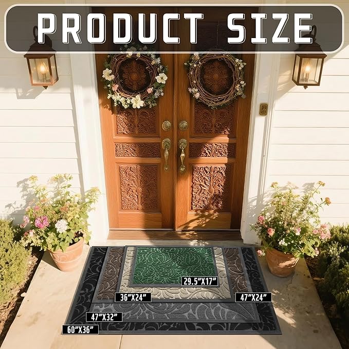 Yimobra Large Door Mat Outside Entrance 36x24, Waterproof Sturdy Outdoor Mats for Front Door, Heavy Duty Non-Slip Doormat for Garage Patio Entryway Indoor, Easy Clean, Black