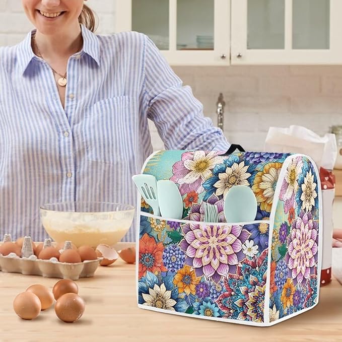 Kitchen Stand Mixer Covers Boho Mandala Flower Mixer Cover Dust Cover Washable Kitchen Appliance Cover for 6-8 Quart Mixers, Keep Your Kitchen Clean