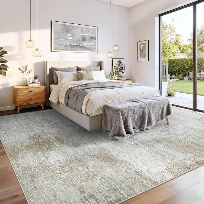 8x10 Area Rugs for Living Room: Washable Modern Abstract Rug Large Soft Non-Slip Rugs Indoor Low-Pile Carpet for Bedroom Dining Room Home Office (Beige, 8'x10')