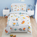 SANDJEST Dinosaur Comforter Set Full Size 98x86in for Kids Boys, Microfiber 4 Pcs Bedding Set Includes 1 Comforter, 2 Pillowcases, 1 Fitted Sheet, Nursery Room Decor