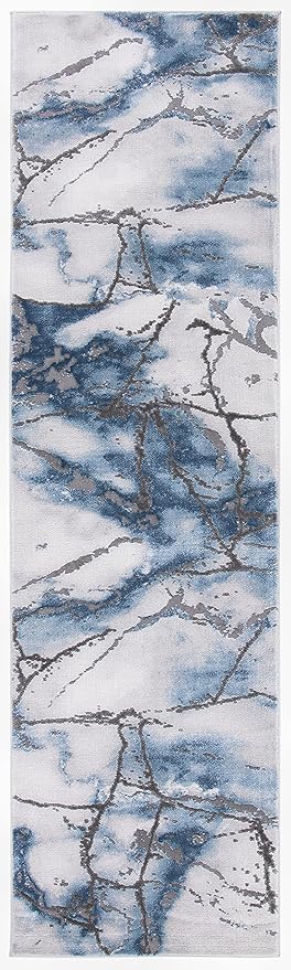 SAFAVIEH Craft Collection Runner Rug - 2'3" x 14', Grey & Blue, Modern Abstract Design, Non-Shedding & Easy Care, Ideal for High Traffic Areas in Living Room, Bedroom (CFT877L)