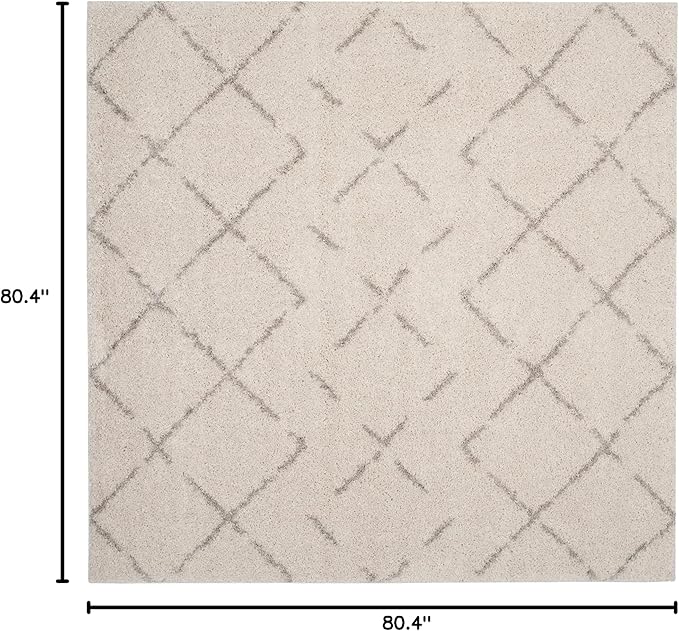 SAFAVIEH Arizona Shag Collection Area Rug - 6'7" Square, Ivory & Beige, Moroccan Boho Design, Non-Shedding & Easy to Clean, Ideal for Living Room, Bedroom, Dining Space (ASG743A)