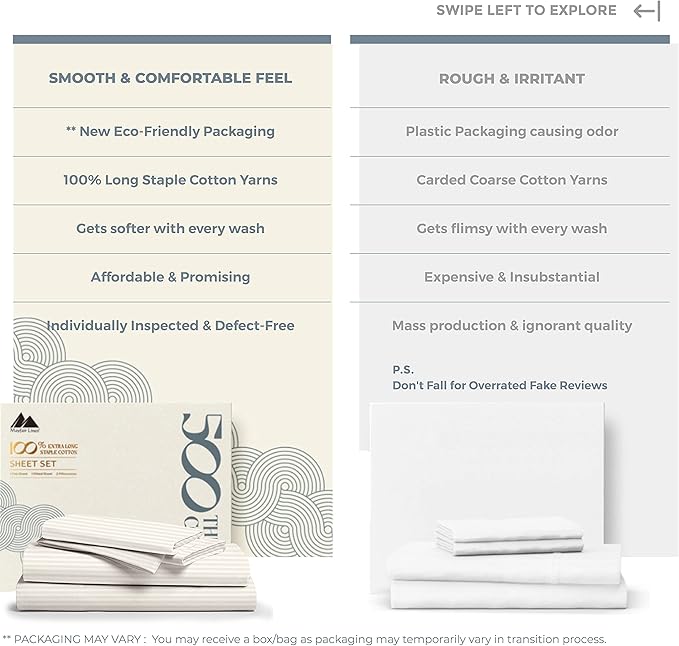 Mayfair Linen 100% Cotton Striped Sheets Full Size Bed Set - 500 Thread Count Damask Sheets Full Size 4 PC Set (Beige Stripe), Soft, Cooling, Sateen Weave Hotel-Quality 16" Deep Pocket Bedsheet