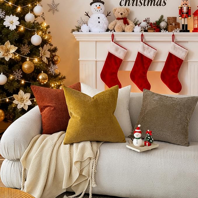 a moment Pack of 2 Decorative Christmas Chenille Throw Pillow Covers with Twill Cushion Covers for Sofa Living Room Couch Bed 18x18 Inch Rust