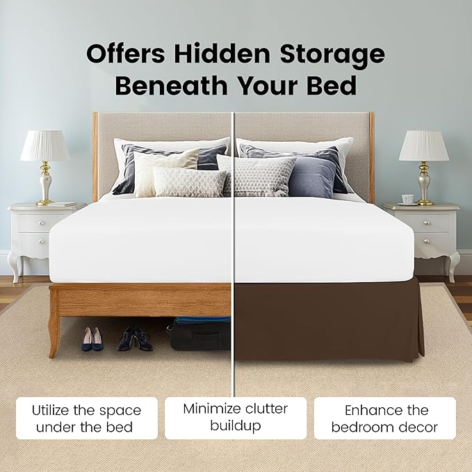 Utopia Bedding King Bed Skirt - Soft Quadruple Pleated Ruffle - Easy Fit with 16 Inch Tailored Drop - Hotel Quality, Shrinkage and Fade Resistant (King, Brown)