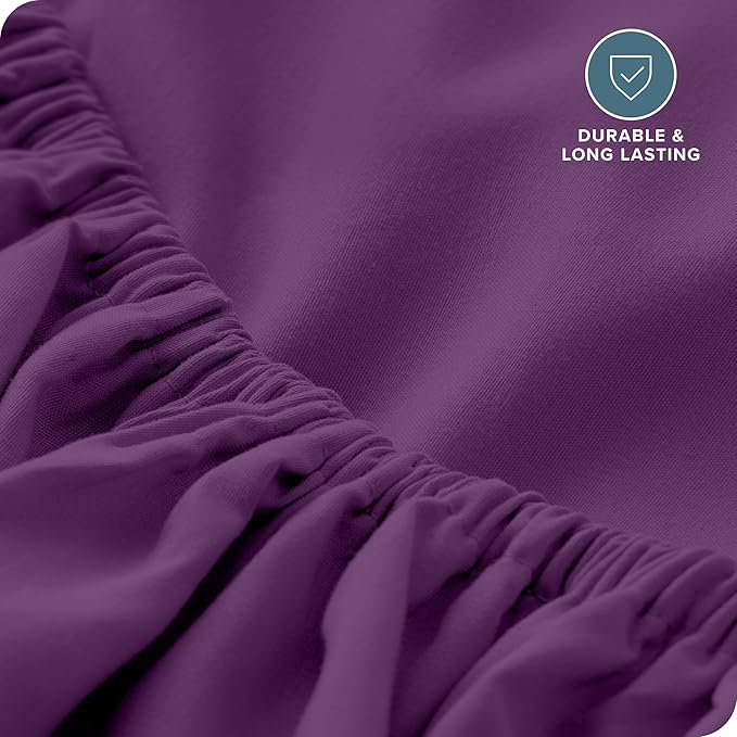 Bare Home Fitted Bottom Sheet Split King Size - Premium 1800 Microfiber - Ultra-Soft Hotel Luxury - Deep Pocket - Durable and Long Lasting (Split King, Plum)