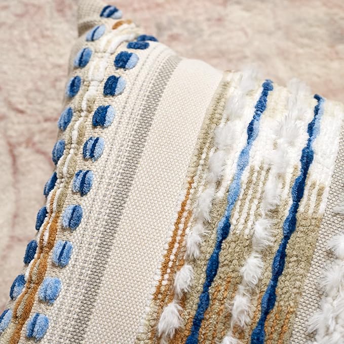 Aeckself Boho Chenille Tufted Throw Pillow Covers 18x18 Inch Set of 2, Farmhouse Decorative Striped Square Pillow Covers Accent Neutral Pillowcase for Living Room Couch Bed, Caramel Brown