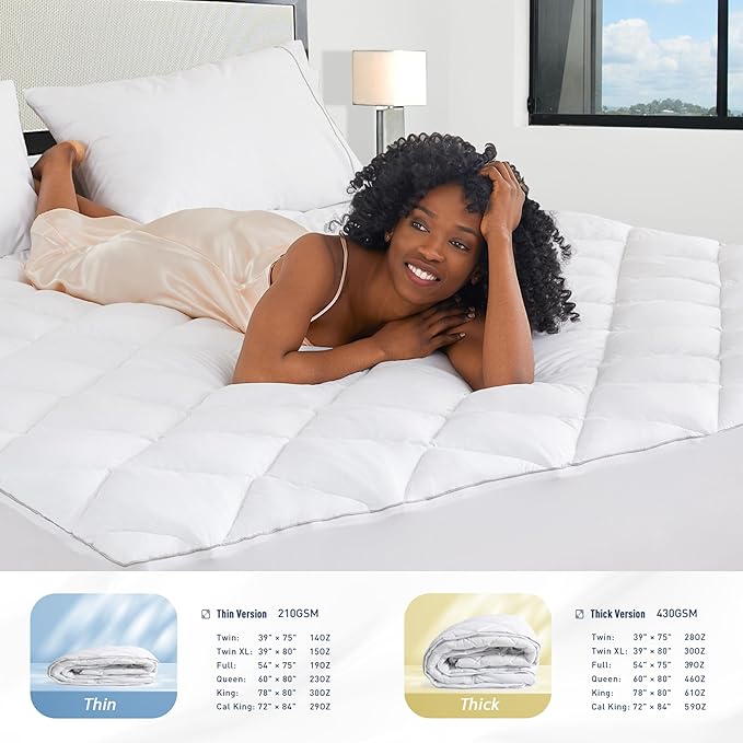 Sunflower Quilted Mattress Protector, Pad, Cotton King Cover Waterproof, Extra Deep Pocket Thin Version, Hypoallergenic Soft Durable, White, King 78''x 80'', (SFWFMPK)