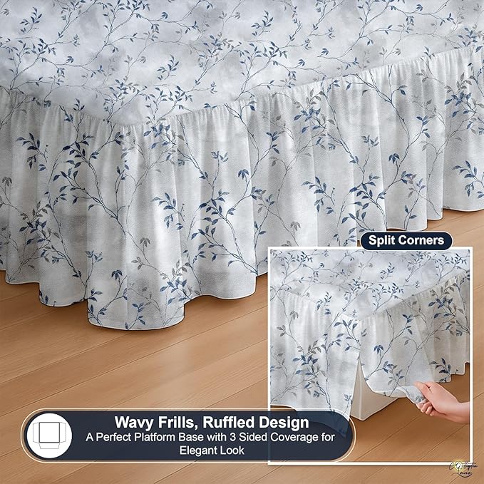 Cottington Lane Ruffled Bed Skirt Queen Size with Split Corner, Brushed Microfiber Hotel Quality Dust Ruffle, 14 Inch Drop Gathered Bedskirt, Soft, Stylish, Shrink & Fade Resistant, Neutral Nature