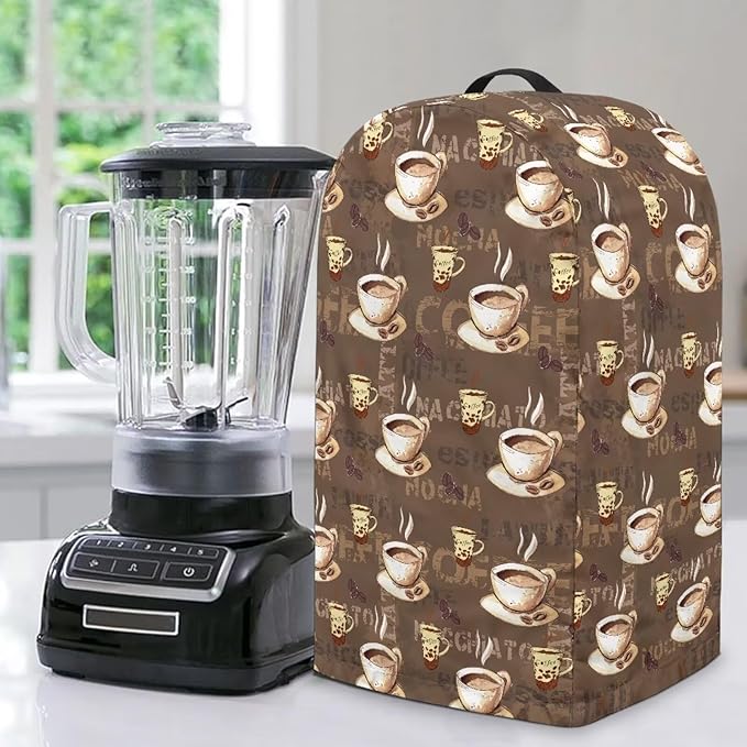 Coffee Cups Blender Cover Dust Proof Small Appliance Cover Foldable Dust Cover Kitchen Decorations for Blender Food Processor Juicer Brown