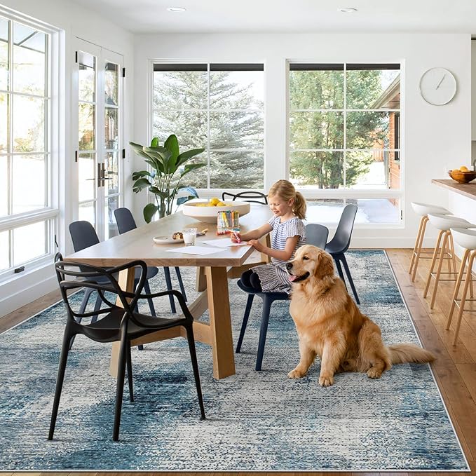 8x10 Area Rugs for Living Room: Washable Modern Abstract Rug Large Soft Non-Slip Rugs Indoor Low-Pile Carpet for Bedroom Dining Room Home Office (Blue, 8'x10')