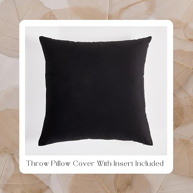 Solid Color Velvet Throw Pillow with Insert Included (Black, 20"x20"), Decorative Pillow for Sofa, Couch, Bed, Chair Cushion