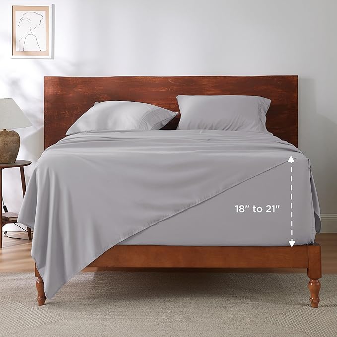 Bedsure Deep Pocket Queen Sheets Set - Fits Mattresses Up to 21 Inches Thick - 4 Piece GentleSoft Bed Sheets, Moisture Wicking, Soft & Cooling Bedsheet & Pillowcases, Easy & Secure Fit, Brown