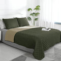Easy-Going California King Size Reversible Quilt Set with 1 Quilt and 2 Pillow Shams, Soft Bed Quilt Cover, Water Resistant Lightweight Microfiber Bedspread, Stain Resistant, Army Green/Beige