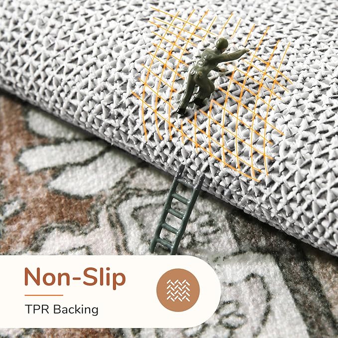 OPPODREAM Thin Area Rugs 9x12 Living Room, Washable Rugs 9x12 with Non Slip Backing, Faux Cashmere Low-Pile 9 x 12 Carpet, Brown