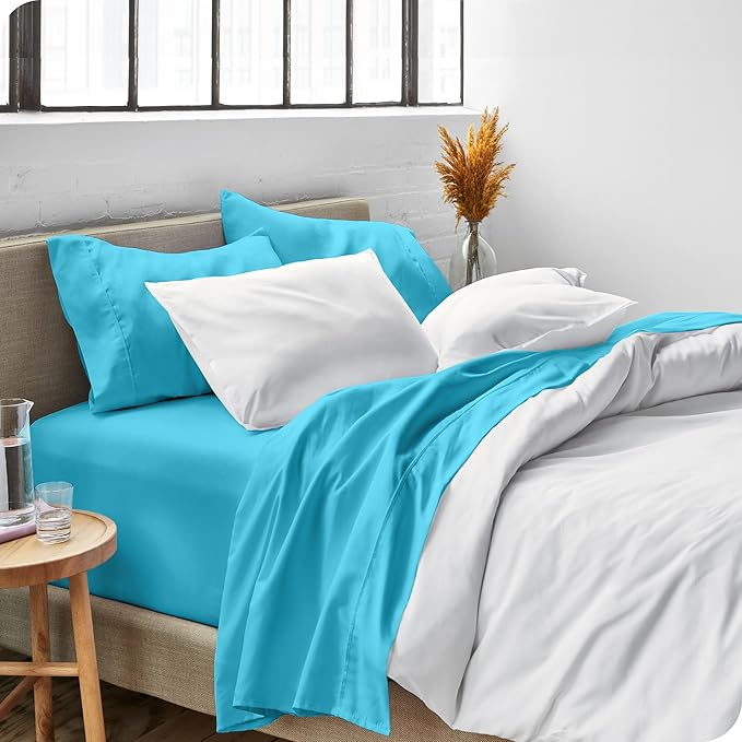 Bare Home Full Sheet Set - Luxury 1800 Ultra-Soft Microfiber Full Bed Sheets - Double Brushed - Deep Pockets - Easy Fit - 4 Piece Set - Bedding Sheets & Pillowcases (Full, Aqua)