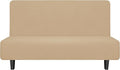Easy-Going Stretch Futon Slipcover Armless Futon Bed Cover Furniture Protector Without Armrests with Elastic Bottom for Kids, Soft Jacquard Fabric Small Checks (Medium, Sand)
