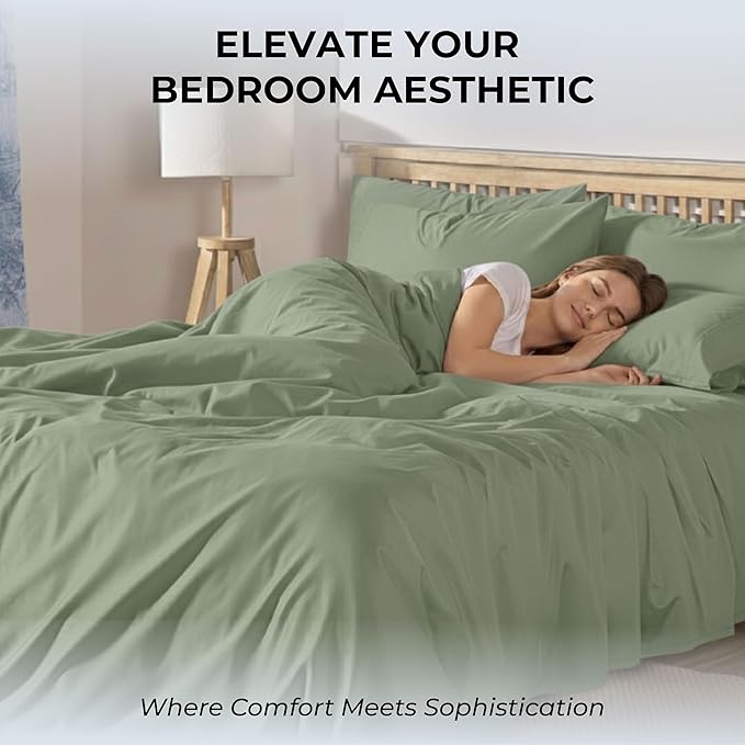100% Natural Cotton Bed Sheets | 500 TC Single-Ply Sateen Weave Twin XL Sheets | Soft, Breathable, Hypoallergenic Solid 3-Piece Bedding with Deep Pocket Fitted, Flat, Pillowcase | Sage