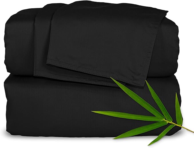 Pure Bamboo Queen Sheets, Genuine 100% Organic Viscose Derived from Bamboo Bed Sheet Set, Luxuriously Soft & Cooling, Double Stitching, 2 Year Quality Promise (Queen, Black)