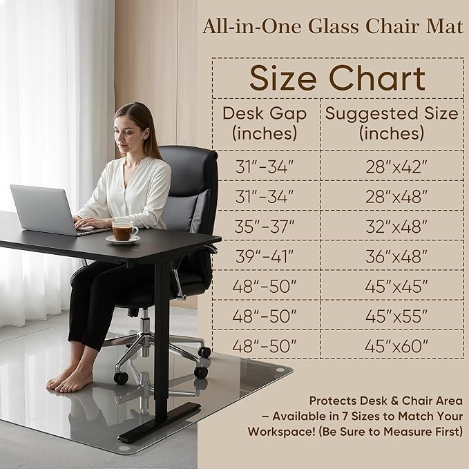 45"x45" Tempered Glass Office Chair Mat for Carpet & Hardwood Floor, 1/5" Thick Clear Floor Protector Desk Chair Mat with Rounded and Polished Edges