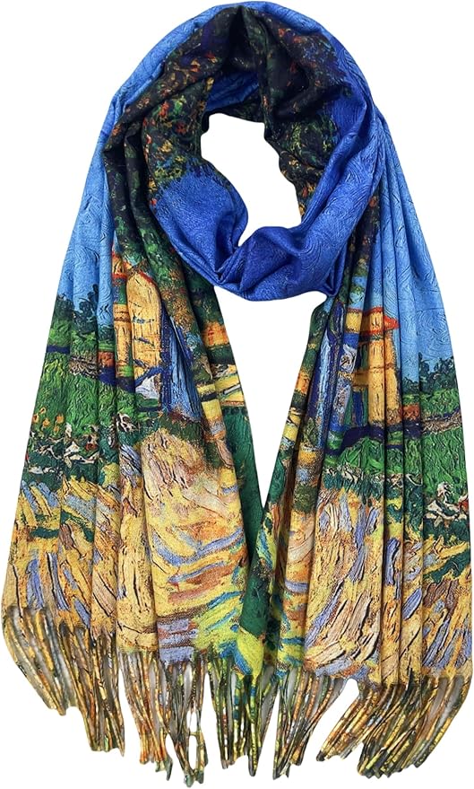VENVSBEE Reversible Scarf Soft Large Shawl Wrap Blanket Double Sided Art Print Warm Pashmina Stoles Klimt Van Gogh Gifts