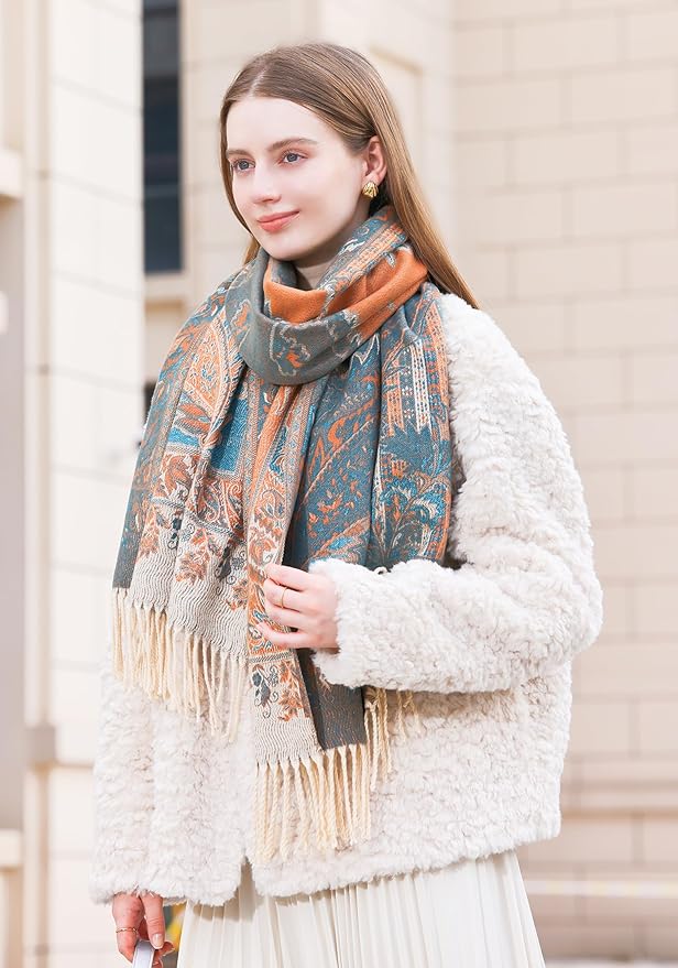 Wander Agio Warm Fashion Scarf Long Shawl Large Blanket Winter Wraps Scarves for Women Cashmere Jacquard Vintage Paisley
