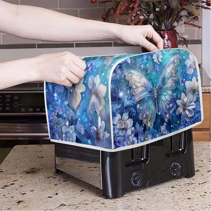 Butterfly Printed Toaster Cover, Universal 2 Slice Oven Cover Appliance Cover Toaster, Dustproof Protector Broiler Organizer Bag, Floral Printed Small Kitchen Appliance, BAX-P58-7-13-a7
