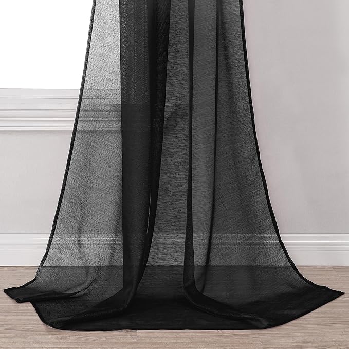 DONREN Jet Black Window Scarf Curtains for Outdoor Decoration - Add Luxury Beautiful Elegant Effect to Curtain Panels (1 Panel, 52 x 216 Inches Long)