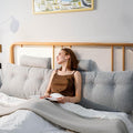 Headboard Pillow King Size, Triangular Wedge Backrest with Removable Head Roll & Side Pocket, 100% Linen Reading Pillow for Bed, Couch, Floor - Ergonomic Support for Neck, Back,Grey