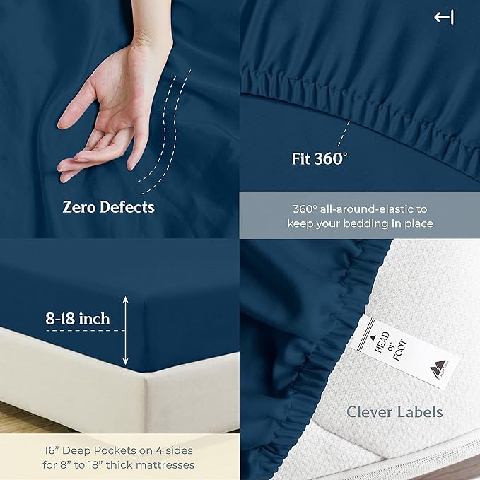 Mayfair Linen 500 Thread Count Split King Sheets Sets for Adjustable Bed - 5 PC Split King Size Bed Sheet Set Cotton (Teal), Soft, Cooling, Sateen Weave 16" Deep Pocket Bedsheet (Fits 18" Mattress)