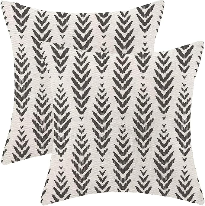 Boho Pillow Covers 18 x 18 Inch Pack of 2, Black and White Bohemian Ethnic Herringbone Pattern Decorative Throw Pillow Covers Vintage Linen Farmhouse Outdoor Pillowcase for Bedroom Home Sofa Decor