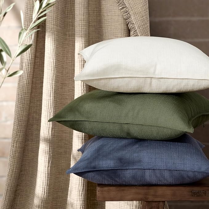 MIULEE Decorative Euro Sham Pillow Covers 26x26, 2 Pack Large Boho Farmhouse Neutral Throw Pillows for Bed, Thick Textured Modern Linen Cushion Cases Couch Sofa Living Room Home Decor, Cream White