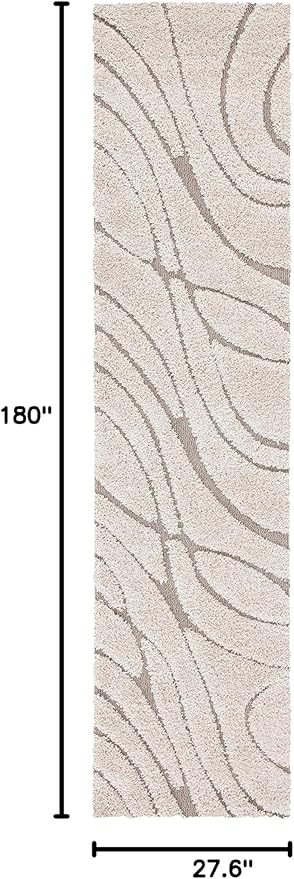 SAFAVIEH Florida Shag Collection Runner Rug - 2'3" x 15', Cream & Beige, Non-Shedding & Easy Care, 1.2-inch Thick Ideal for High Traffic Areas in Living Room, Bedroom (SG471-1113)