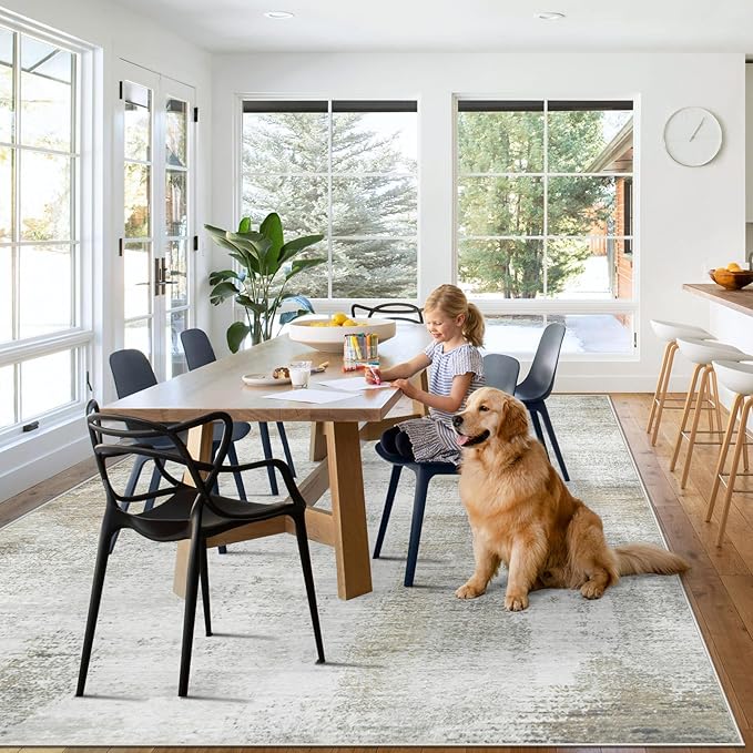 8x10 Area Rugs for Living Room: Washable Modern Abstract Rug Large Soft Non-Slip Rugs Indoor Low-Pile Carpet for Bedroom Dining Room Home Office (Beige, 8'x10')