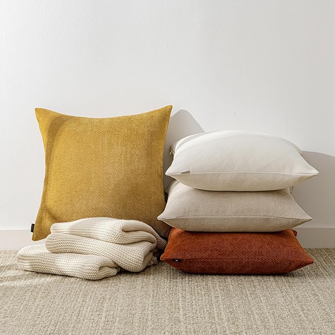 a moment Pack of 2 Decorative Chenille Throw Pillow Covers with Twill Cushion Covers for Sofa Living Room Couch Bed 18x18 Inch Yellow