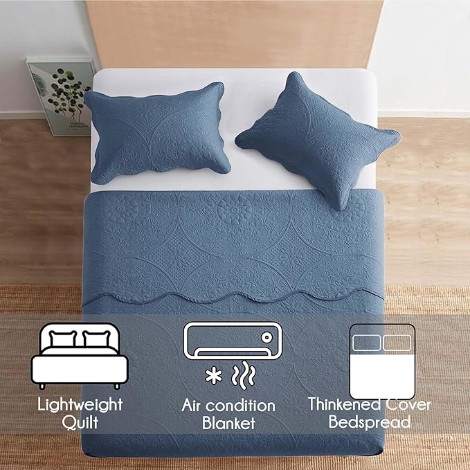 IR Imperial Rooms 8 Pack Quilt King Size Bedding (106" x 96") - Bulk Wholesale for Hotels, Guest Bedroom & Airbnbs - Lightweight Microfiber Reversible Floral Embossed Quilts Bedspreads (Light Blue)