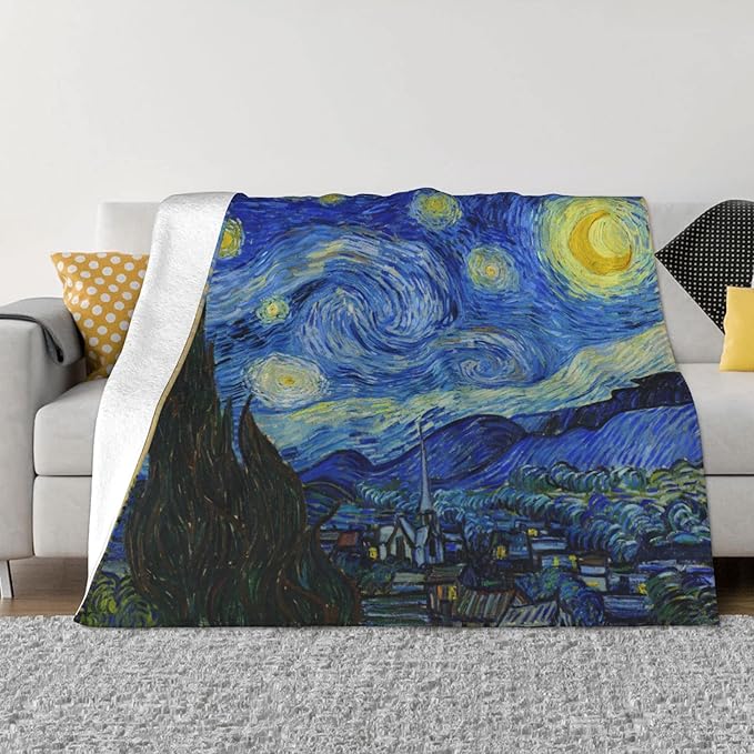 Starry Night Soft Blanket All Season Fuzzy Throw Warm Lightweight Blanket Flannel Blankets Fleece Throws for Bed Sofa Couch Travel Home Living Room Decor 80"x60"