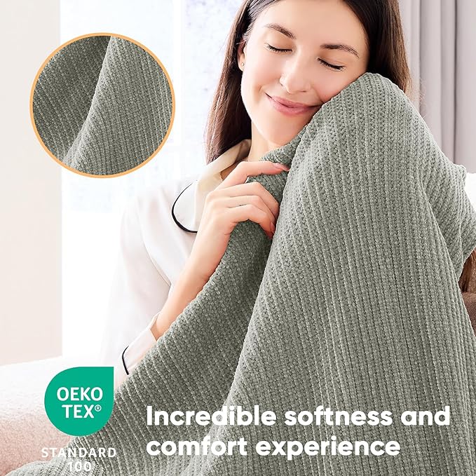 inhand Throw Blanket for Couch Bed,Chunky Chenille Woven Soft Blankets with Tassels,Cozy Boho Farmhouse Fall Winter Decor,Warm for Women,50"x60",Medium Thick-Light Grey