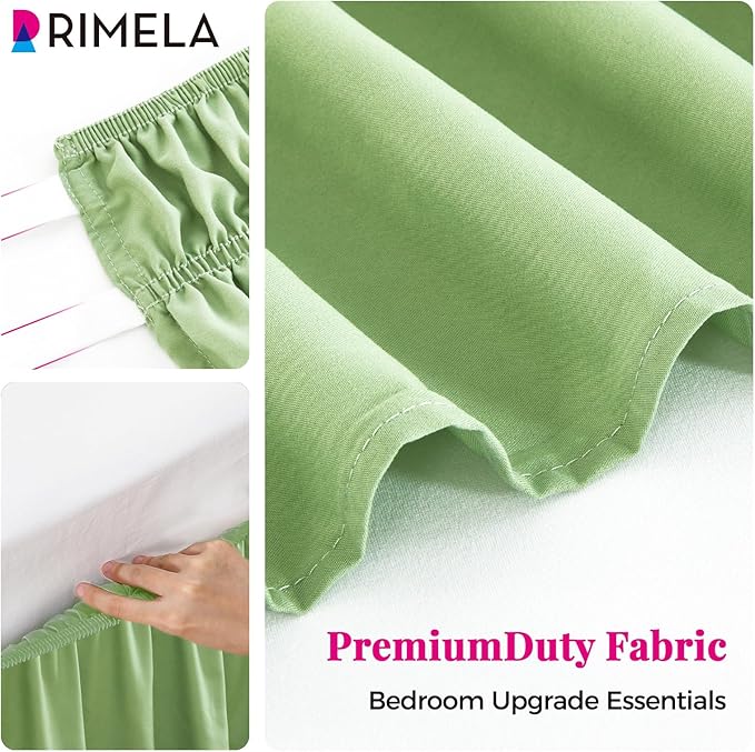 RIMELA Light Green Bed Skirt Full Size 15 Inch Drop, Elastic Bed Skirting, Bedding Dust Ruffle Easy to Install, Hotel Quality Wrap Around Bedskirt, Bedroom Decor