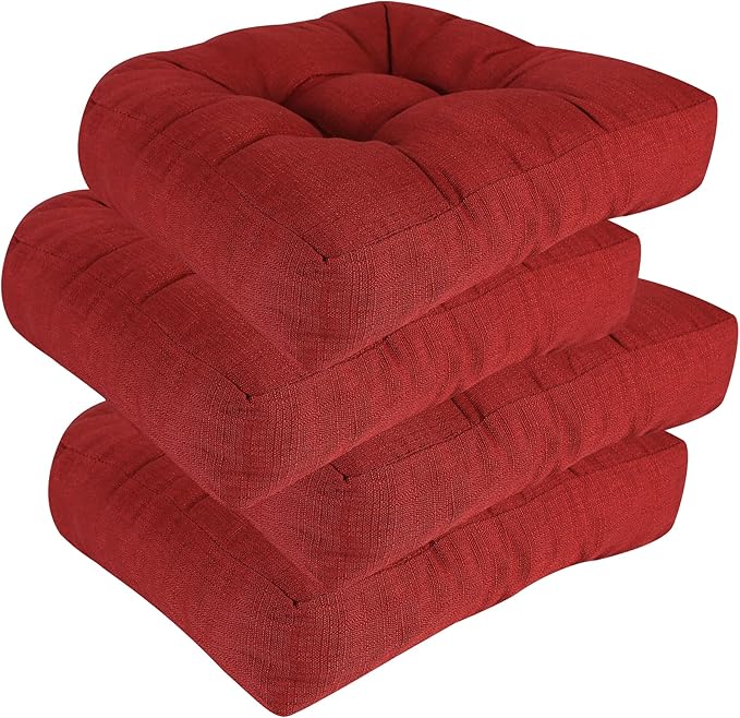 RACE LEAF Patio Chair Cushions 19x19 4 Pack, Memory Foam Outdoor Seat Cushions Water Resistant Tufted Non-Slip Bottom (Red)